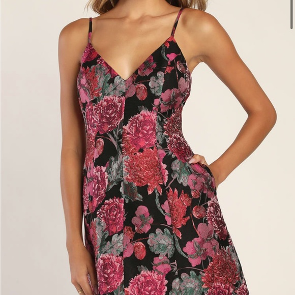 Lulus Bewitching Blooms Black Floral Jacquard Mini Dress with Pockets - Picture 2 of 10